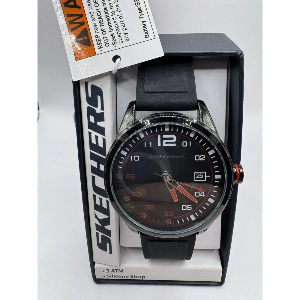 Skechers Men's 45mm Analog Watch Black Silicone SR5076W Quartz with Date New